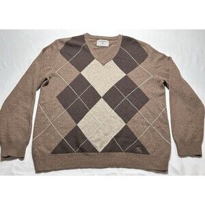 Express Argyle Lambs Wool Sweater V Neck Knit Pullover Men's Size XL Preppy